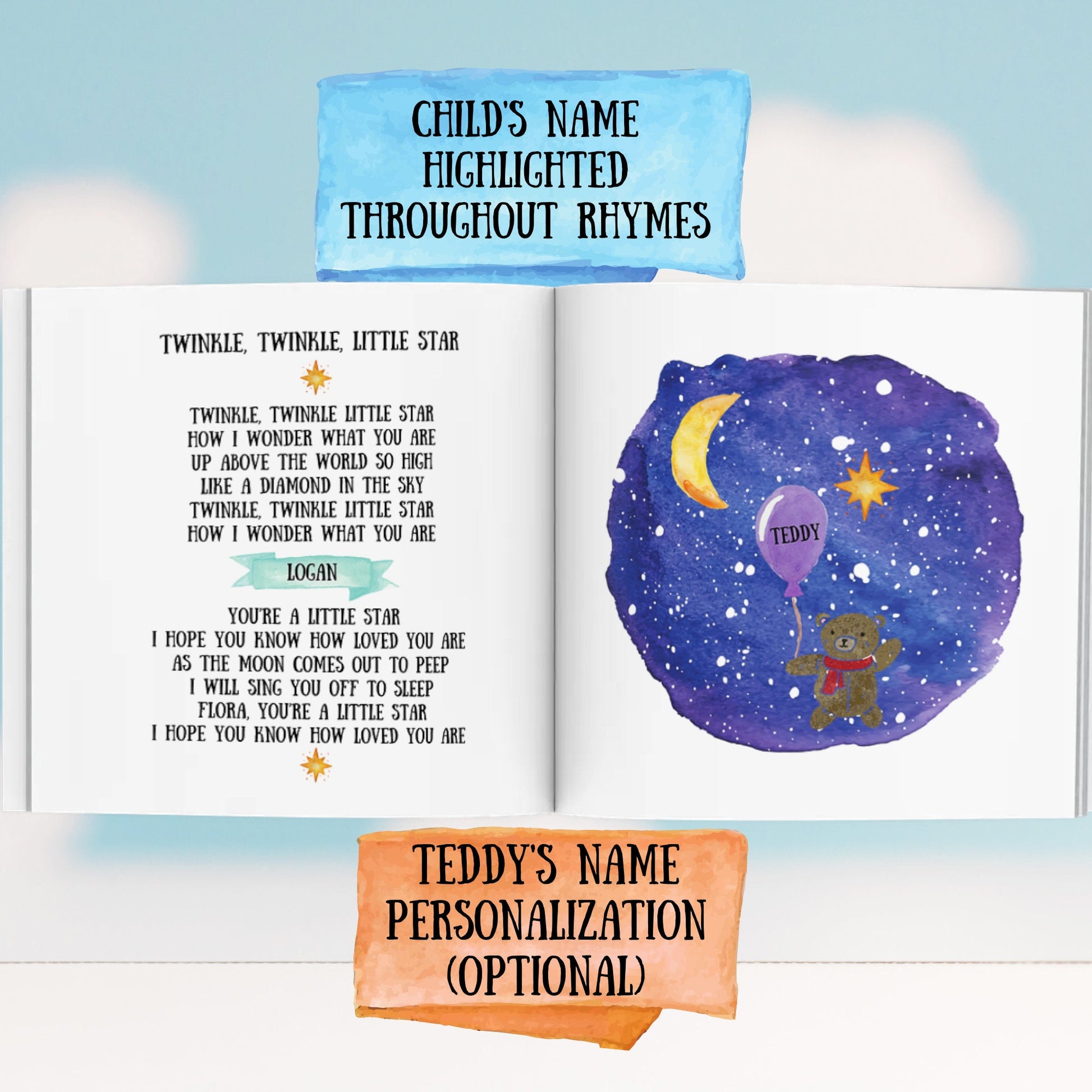 Bedtime Rhymes Personalized Children’s Book - Custom Baby Book of Nursery Rhymes w/child’s name, great baby gift or toddler gift
