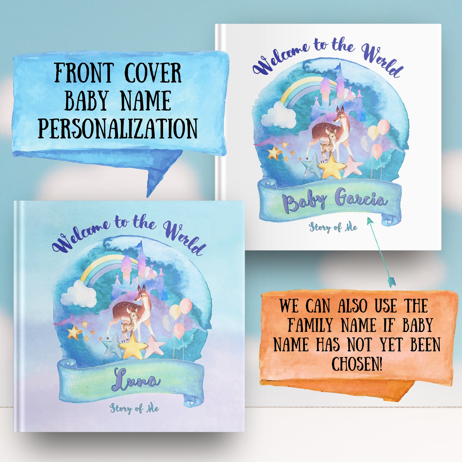 Personalized New Baby Book - Welcome to the World, featuring the child or family name - customized with Child's Name & more