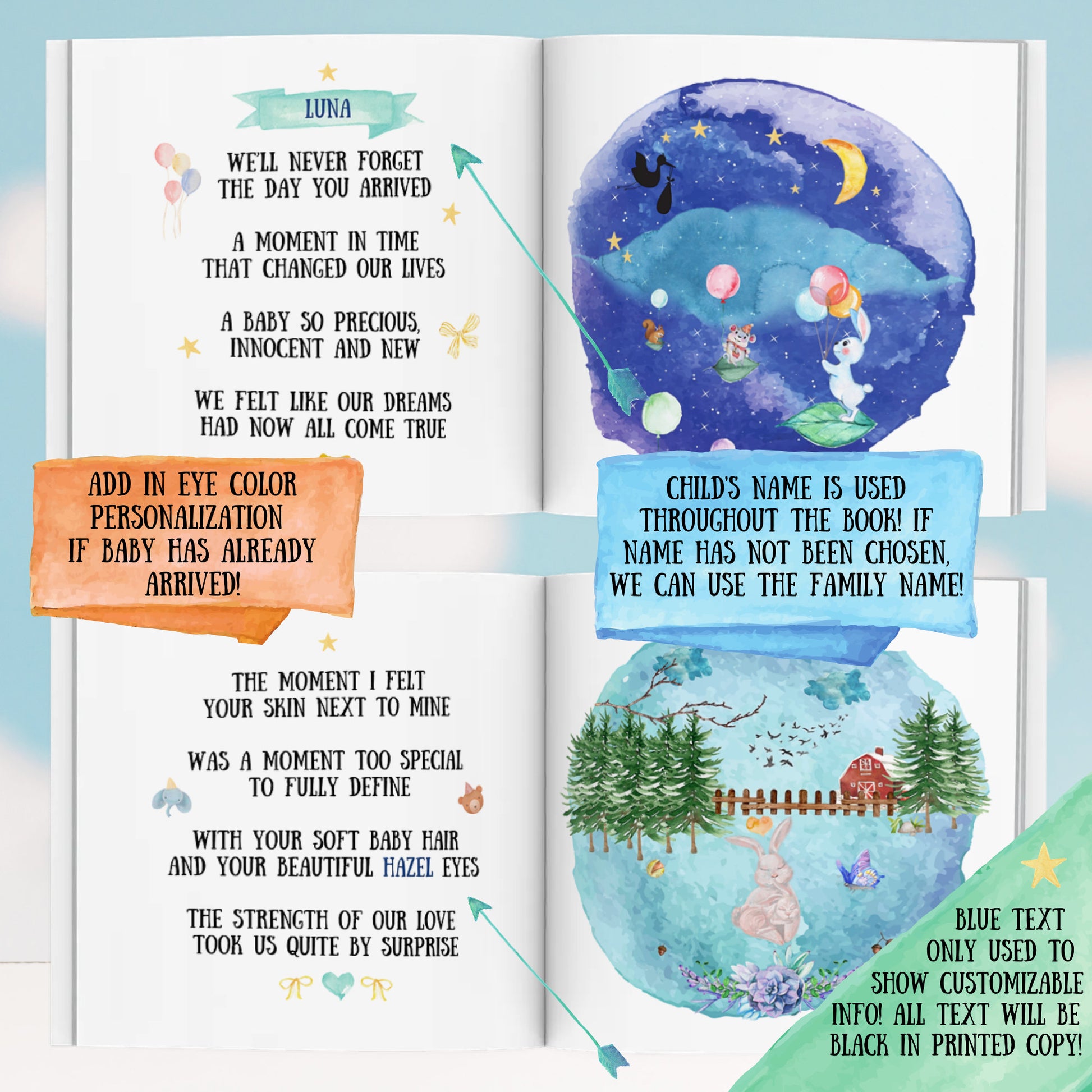 Welcome To The World Custom Baby Book - Baby Rhymes Book Personalized w/child or family name, gift for new babies and parents to be