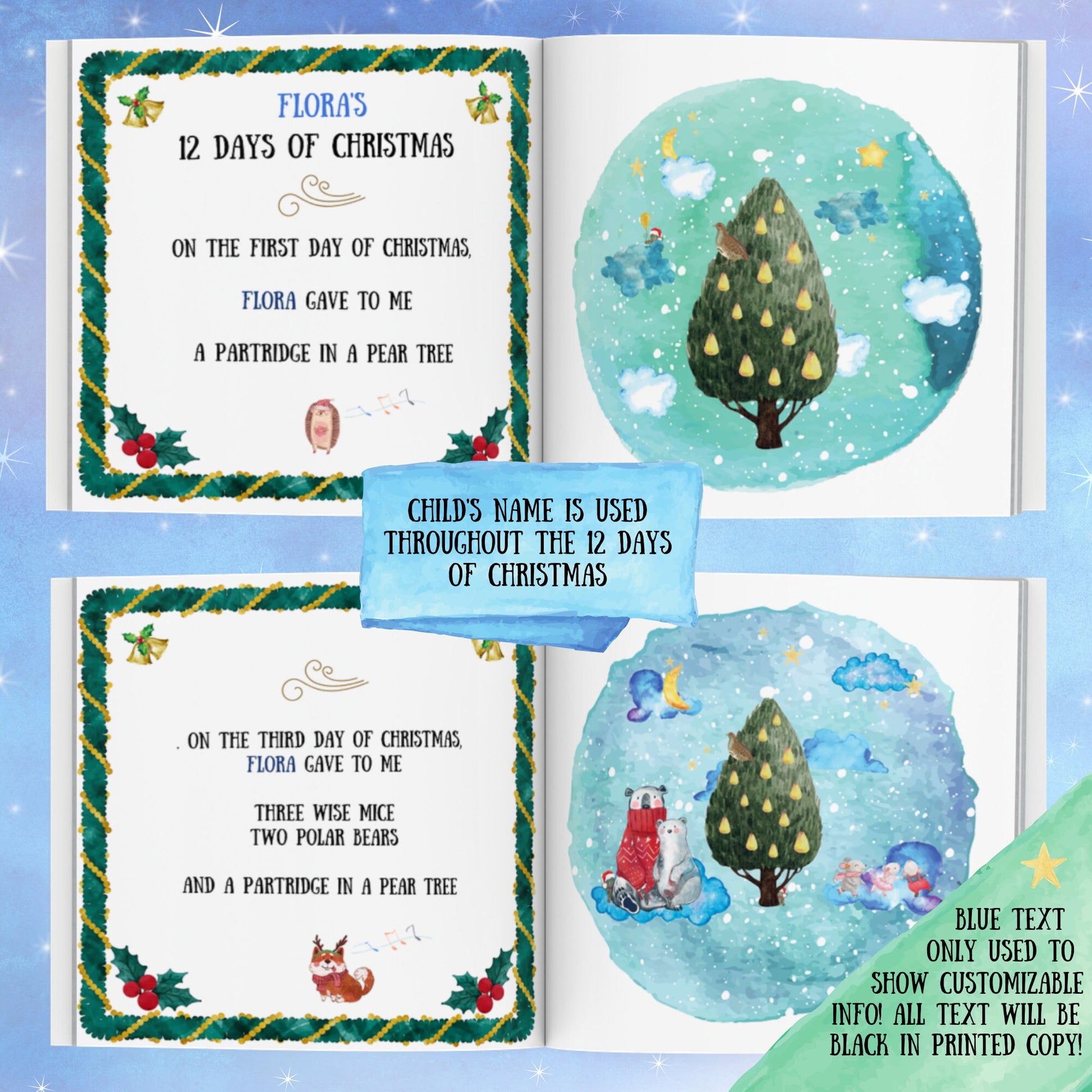 12 Days of Christmas Personalized Children’s Book - Custom Kids Christmas Book w/child’s name, great kids gift, toddler gift or baby gift