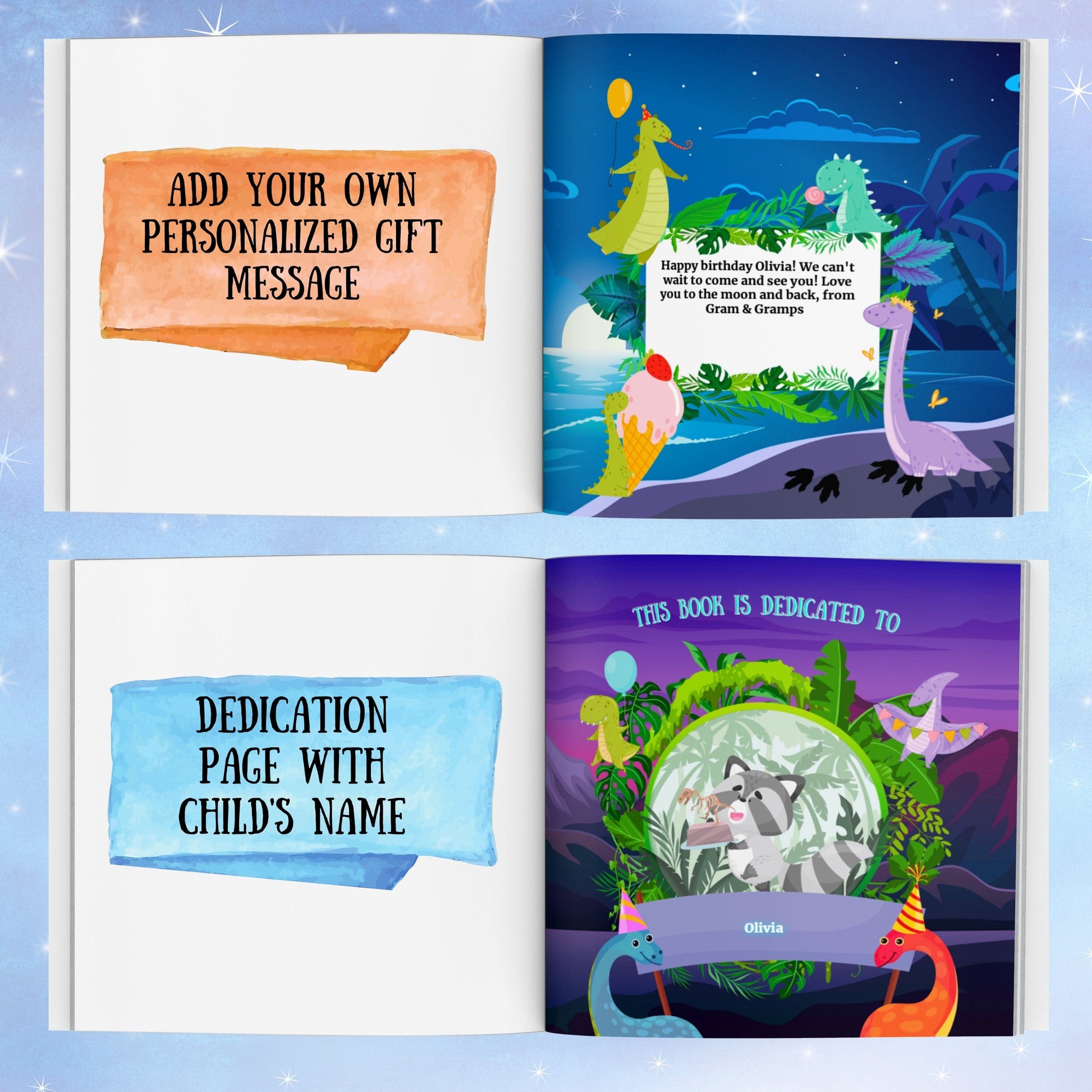 Personalized Book - Dinosaur Adventure - Custom Personalized Book w/child and family personalizations, great dinosaur gift for birthday